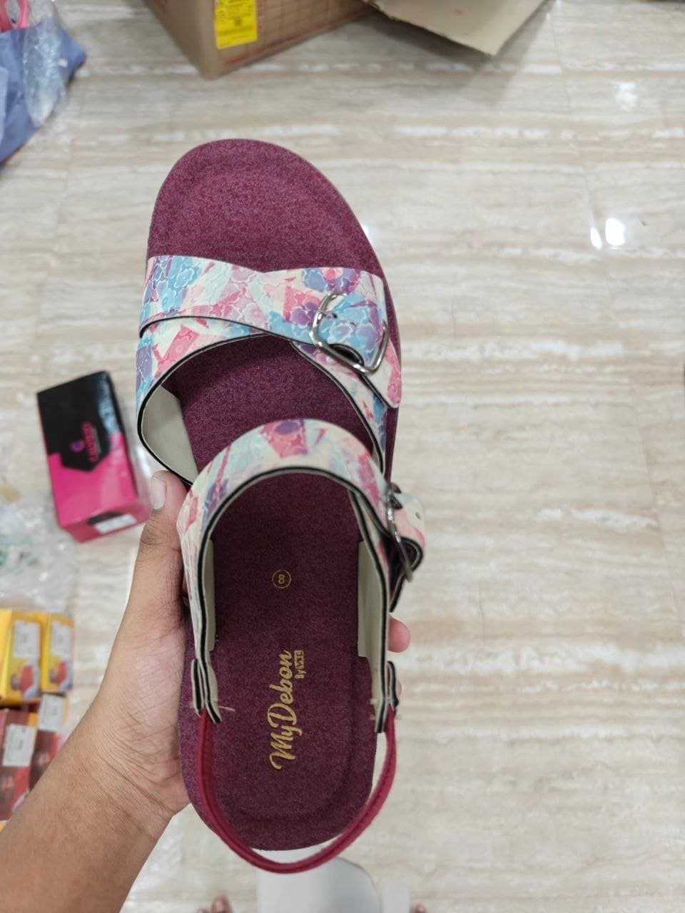MyDebon Women's Maroon Floral Print Sandals