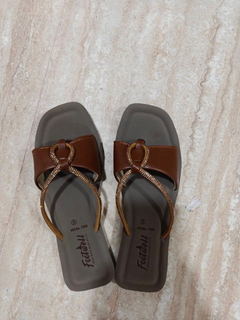 Footwell Women's Brown Embellished Sandals