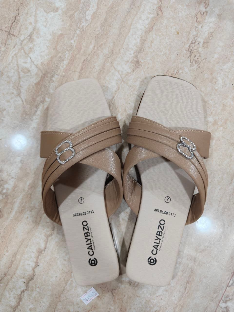 CALYBZO Women's Beige Embellished Sandals