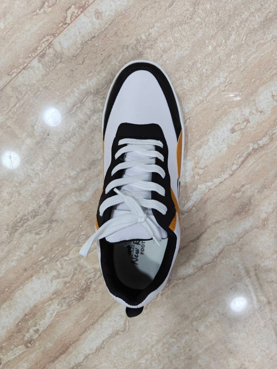 New BK Men's White, Black, and Yellow Sneakers